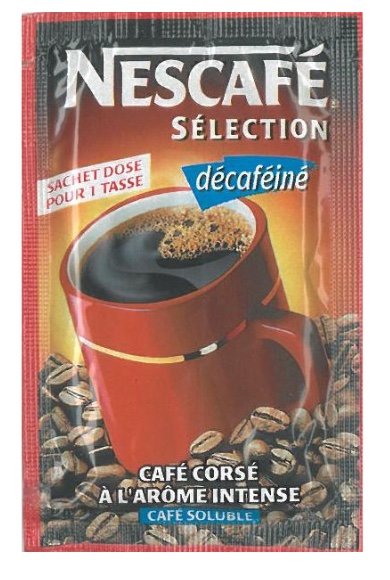 Commercial decaffeinated coffee sachet packaging example