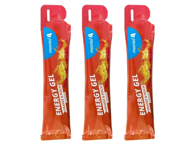 Mantel energy gel in three retail stick packs