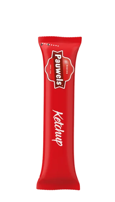 Pauwels ketchup in a single-serve stick pack